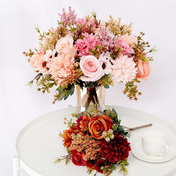

decorative flowers & wreaths artificial rose lavender hydrangea daisy autumn hybrid bouquet for home wedding christmas decor fall silk fake