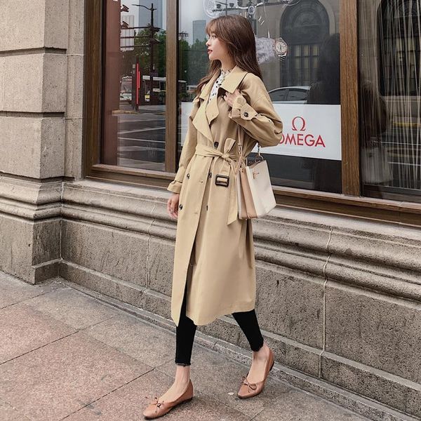 

spring autumn outerwear women classic khaki double-breasted women trench coat long belted office lady duster coat female cloak, Tan;black