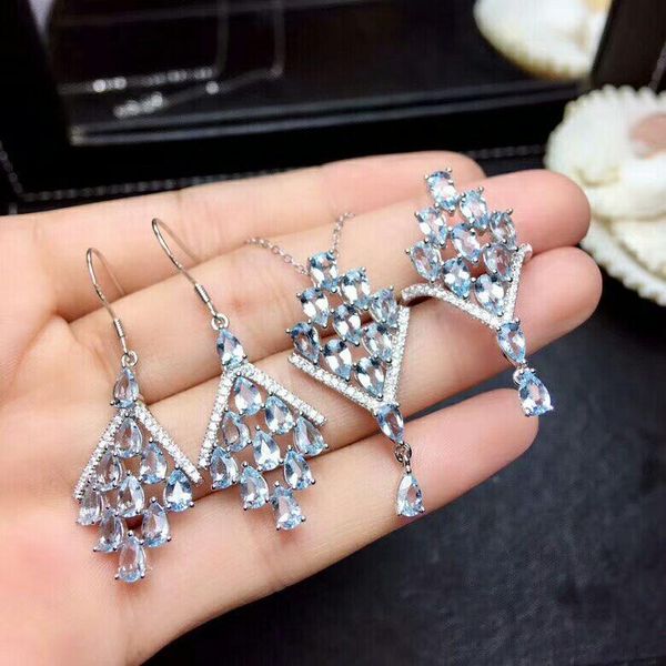 

bracelet, earrings & necklace meibapj natural aquamarine gemstone jewelry set 925 sterling silver fine weddng for women, Black