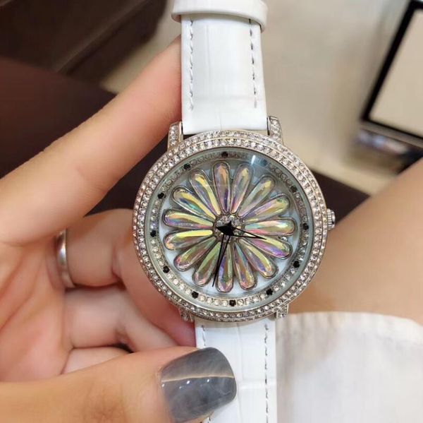 

wristwatches 38mm genuine leather watch fashion full zircon lucky crystal round quartz wrist women happy stones watches, Slivery;brown