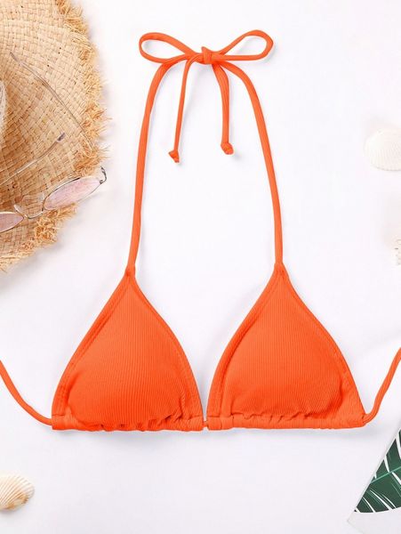 

rib halter triangle bikini n9fz#, White;black