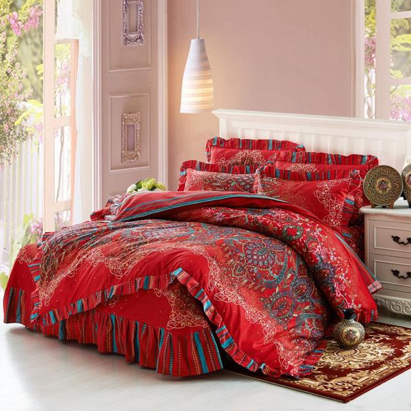 

bedding sets peony full  king lace 100%cotton set duvet cover pillowcase flat bed sheet bedspreads home el bedclothes bedroom