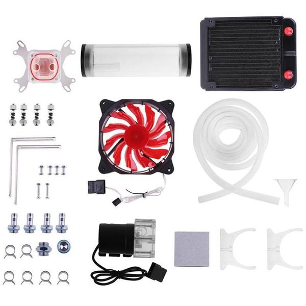

pc water cooling system set g1/4 inch universal cpu waterblock 160mm water tank pump 120mm radiator 2m hose cooling fans kit