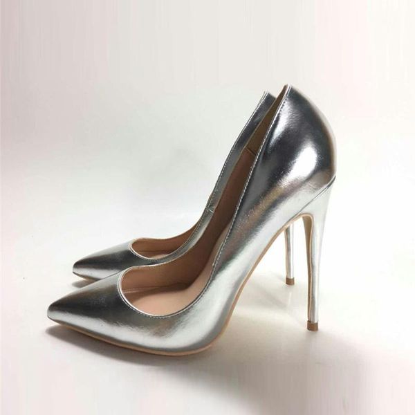 

silver pointed toe high heels 12cm pumps shoes prom wedding shoes brand designer stiletto shallow gold plus size yg018 chensir9, Black