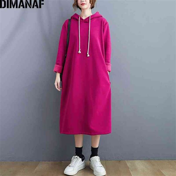 

plus size women dress autumn winter basic lady vestidos cotton thick flocking hoodies casual clothing loose long sleeve 210531, Black;gray