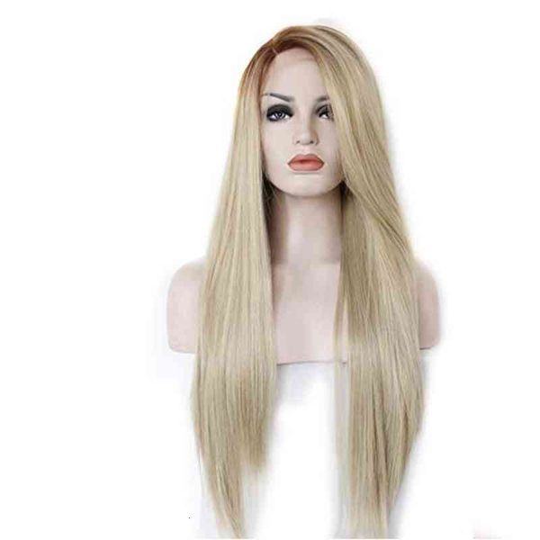 

wig dark brown t gold short root straight hair high-grade chemical fiber front lace hand hook, Black;brown