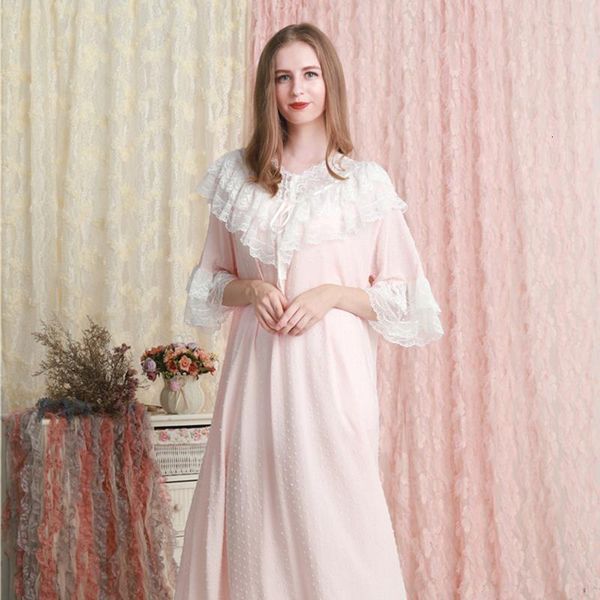 

nightgown women loose sleepwear dress summer lace lace cotton nightgown pink white green nightdress 6 color, Black;red