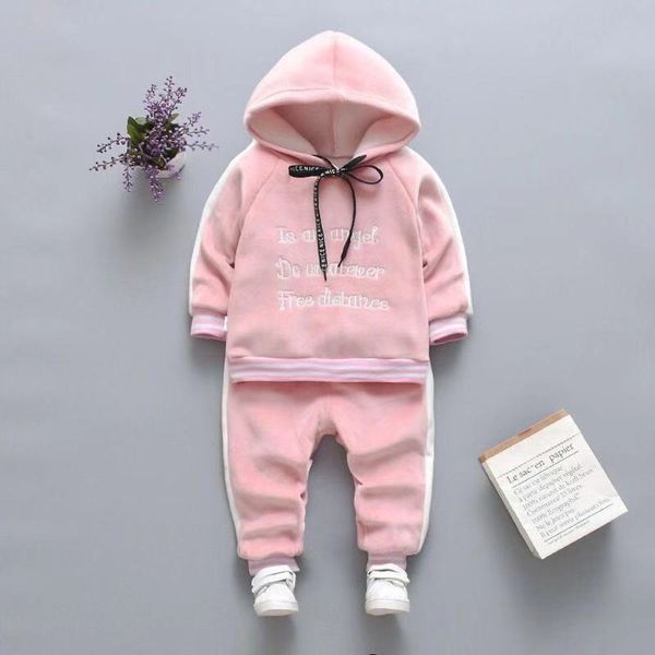 

girl gold velvet sports suit fall winter clothing kids baby boy thick plus hooded pink blue camouflage two-piece set zipper sets, White