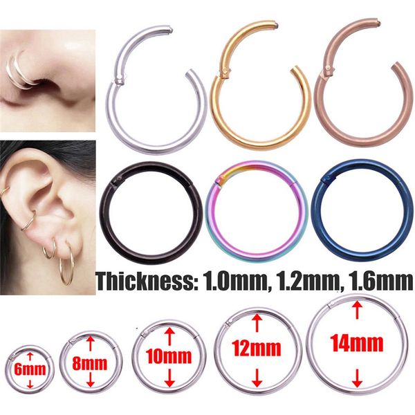 

hinged septum clicker segment nose lip cartilage ear helix body piercing jewelry ring hoop, Silver