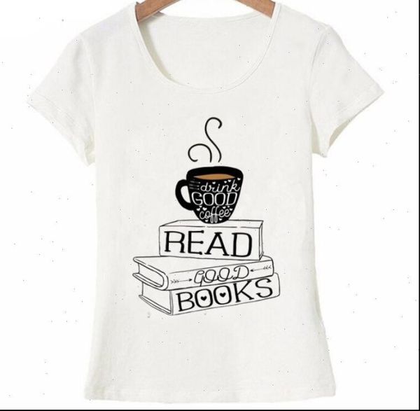 

coffee read good books t shirt 2021 new summer women t shirt maiden casual ladies novelty tee girl short sleeve, White