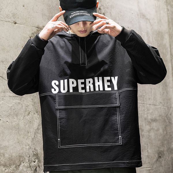 

spring hooded jacket multi-pocket casual men kg-47, Black;brown