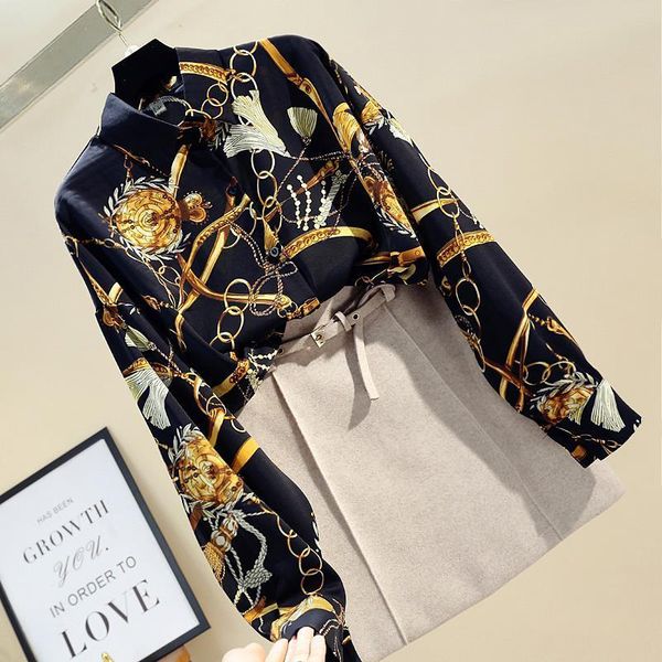 

spring autumn womens shirt new office retro wild loose large size printed long sleeve shirt women chiffon shirt gd270, White
