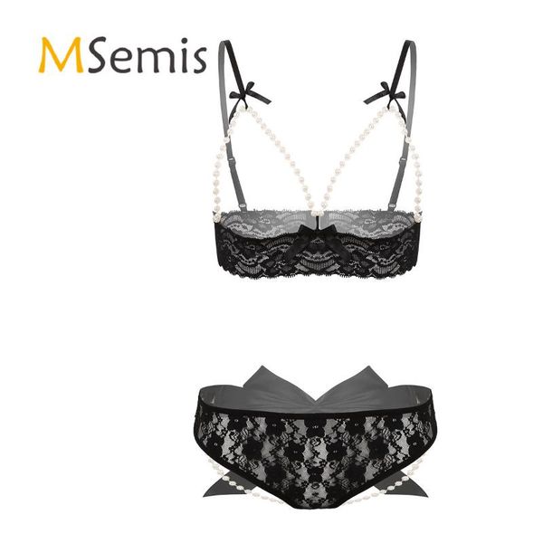 

women erotic sheer lace lingerie set spaghetti shoulder straps open cups underwired bra with garter belt and g-string briefs