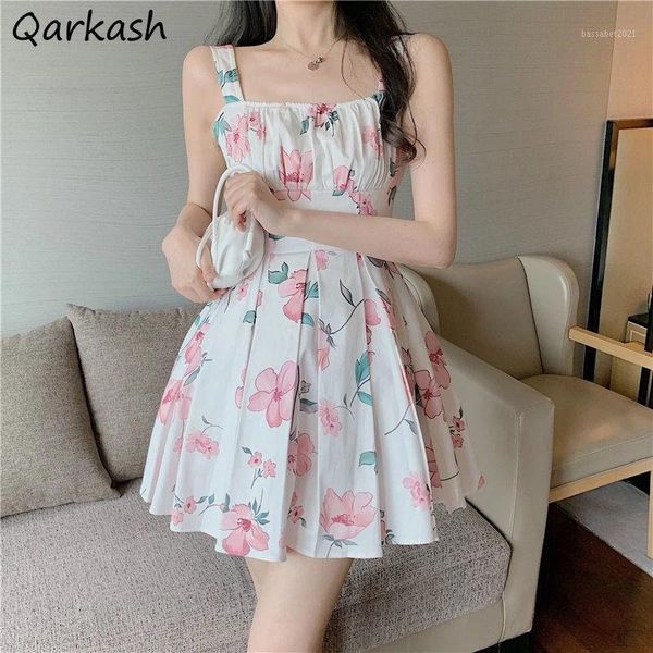 Casual Kleider Ärmelloses Kleid Frauen Mini Sommer Ulzzang College Design Floral Harajuku Zarte Künstlerische Empire Freizeit Kleidung Einfache Mode