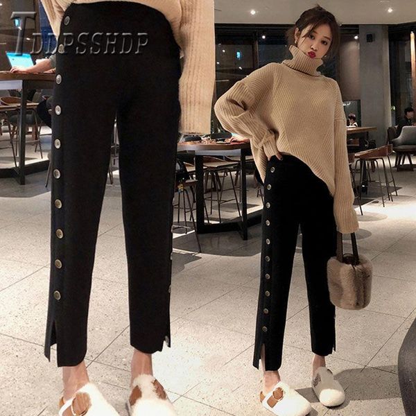 

women's pants & capris 2021 knitting wide leg women ins korean slim female trousers, Black;white