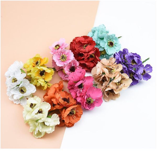 

6 pieces artificial plants decorative flowers wreaths diy gifts box scrapbook christmas decorations for home wedding sil qyltaf