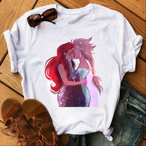 

princess lesbian love tshirt women tshirt harajuku tee summer fashion female t shirts lgbt love wins tshirt cartoon, White