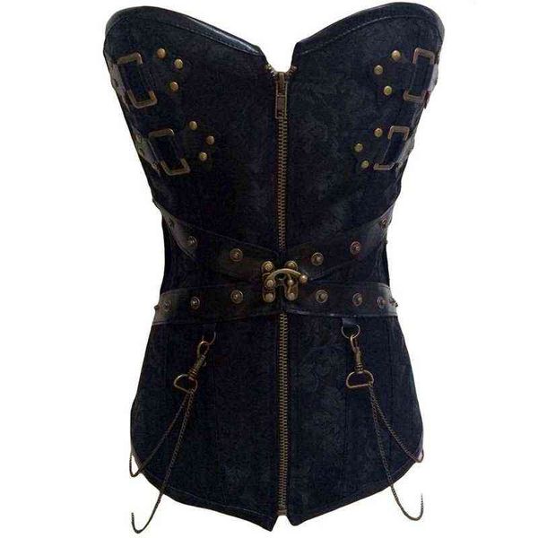 

waist tummy shaper court black front zipper punk vt, abdomen closed, small waist, hip and cht support underwear, body shaping cloth corset