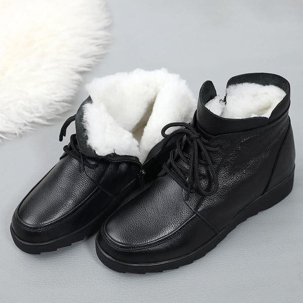 

boots natural wool snow winter woman genuine leather women waterproof warm fashion black ankle plateforme femme