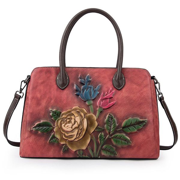 Borsa in vera pelle da donna in vera pelle con fiore in stile cinese Borsa da viaggio per feste da donna in vera pelle da donna