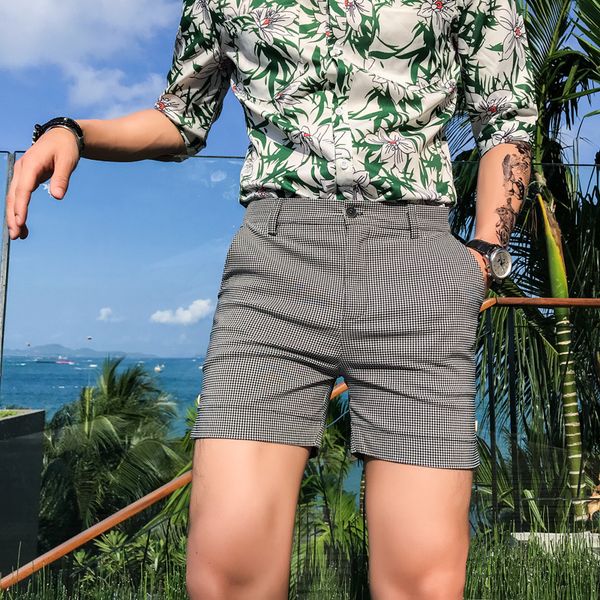 

2021 summer corto mans tightened bones chess short check shorts pants mens pantalon mode new 7c5o, White;black