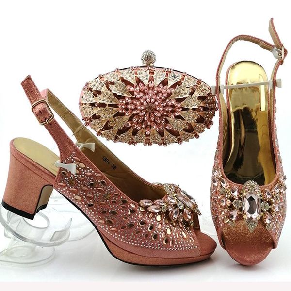 

dress shoes excellent peach with crystal stones high heel sandal and handbag sets 18b4 , height 7cm, Black