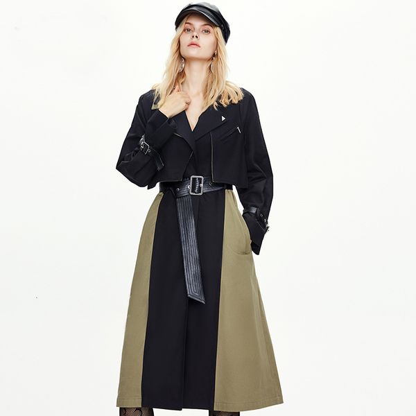 

2021 female fashion thin waist design color femme coat streetwear hyva, Tan;black