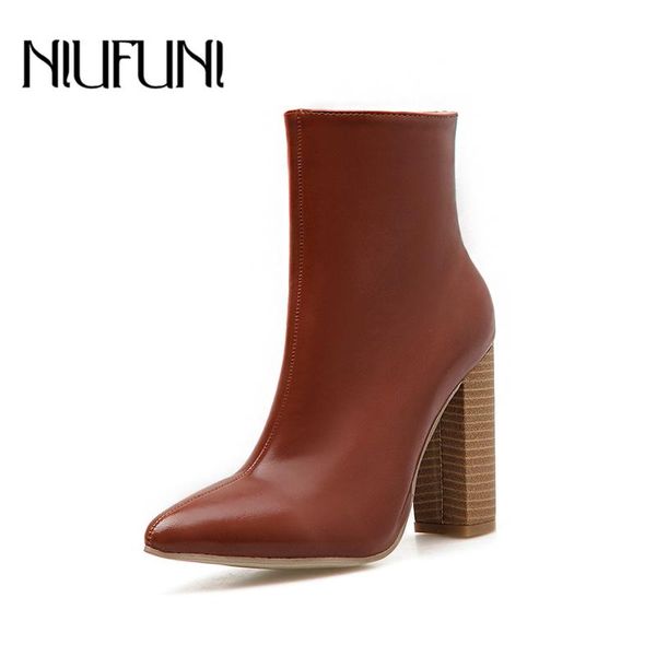 

boots niufuni brown women's ankle pointy shallow high heels zipper rain arrival shoes plus size 42 botas mujer, Black