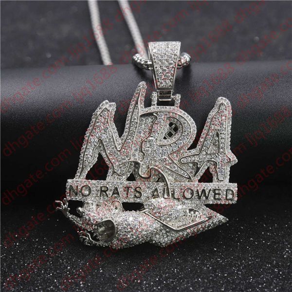 

hip hop letter necklace no rats allowed pendant iced out full zircon mens bling jewelry gift, Silver