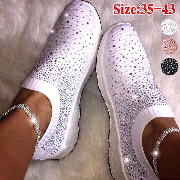 Nuove scarpe da donna alla caviglia Ladies Bling Flats Mocassini moda donna Crystal Womens Sneakers Casual Slip on Mesh Scarpe da tennis H0902