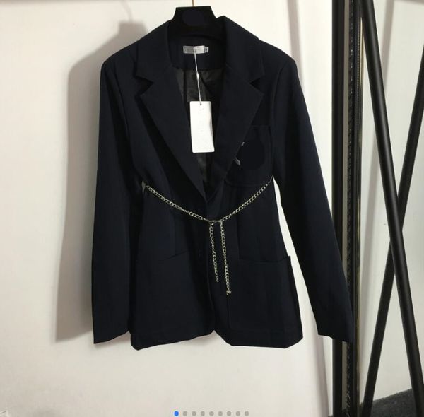 

ladies embroidery, chain waist long-sleeved blazer, navy blue 827, White;black
