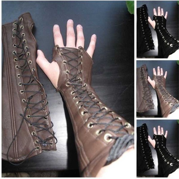 

medieval steampunk men's armguard with tie rivet and hand guard