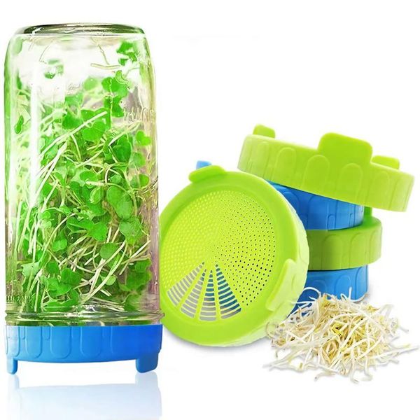 Plantadores Pots Grau Malha Sprout Cobertura Kit Sprouting Lid Semente Crescente Fermentação Vedação Vedação Tampas Para Maçon Jar