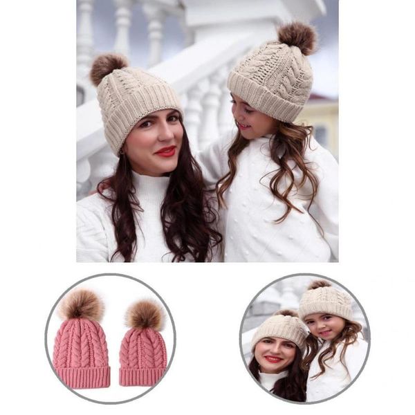 

caps & hats useful keep warmth daily costume riding cold weather warm knitted hat kit family crochet beanie parent-child 2pcs, Yellow