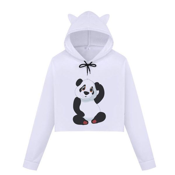 

fashion women hoodies sweatshirts kpop cute panda printed harajuku kawaii long sleeve cropped hoodie casual female pullove, Black