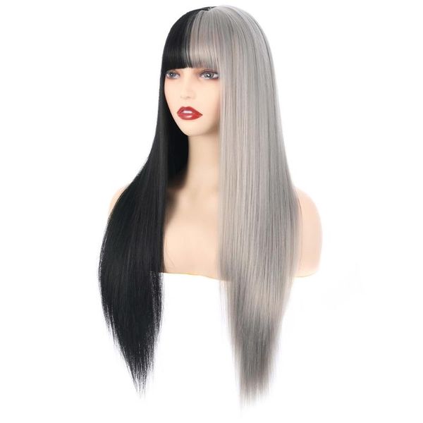 

synthetic wigs white and black wig gothic two color long hair stage party props girls japanese anime cosplay costumes for cool cute women