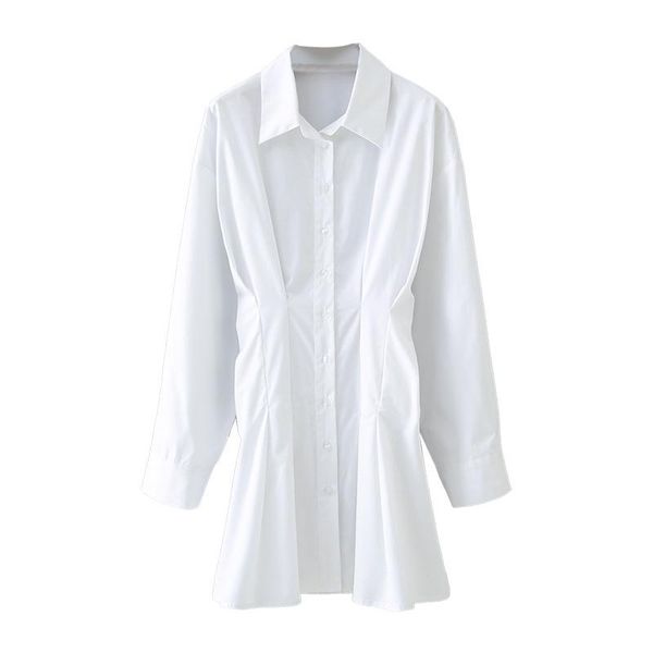 

casual dresses 2021 summer white outfit dress turn-down collar straight shirring single breasted button women shirt style loose, Black;gray