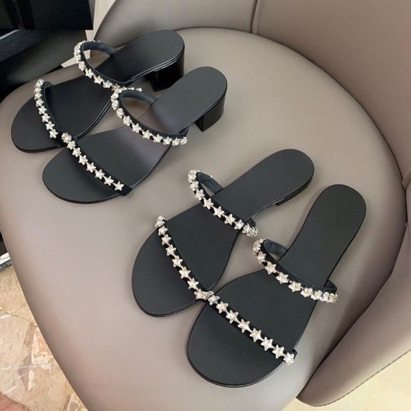 

slippers women's shoes genuine leather string-bead decoration design luxury gift, Black