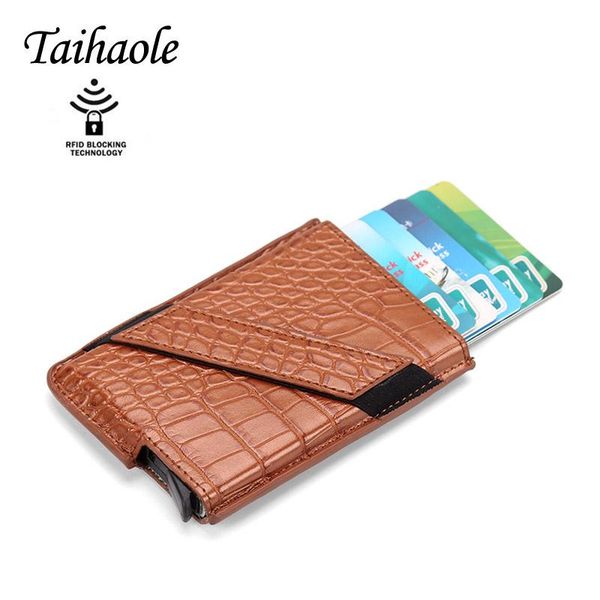 

card holders metal men holder pu leather wallet rfid aluminium alloy antitheft wallets automatic up case, Brown;gray