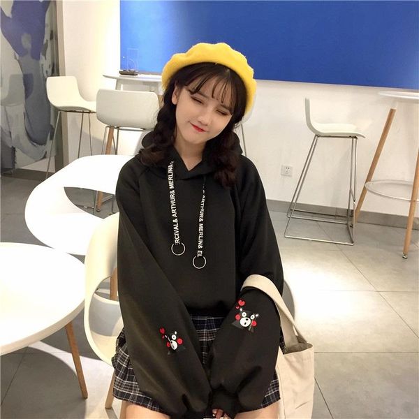 

women's hoodies & sweatshirts hoodie fall and winter clothes loose-fit brushed thick students bf harajuku-style soft girl cute bear t, Black
