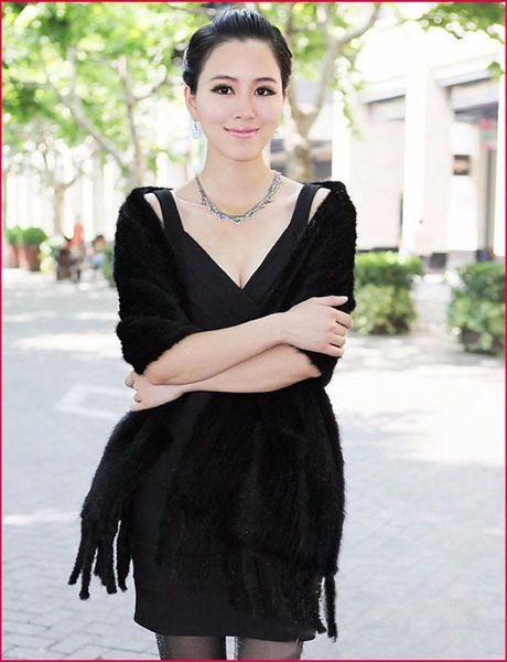 

scarves knitted genuine real natural shawl wrap cape women knit shawls pashmina with tassel, Blue;gray