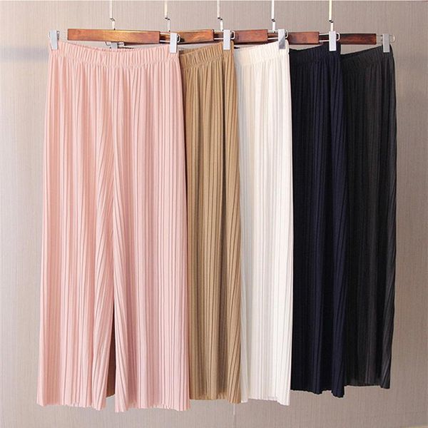 

women's pants & capris summer female wrinkle high waist loose thin section wide range legs long trousers leg korean pant fashion sexy, Black;white