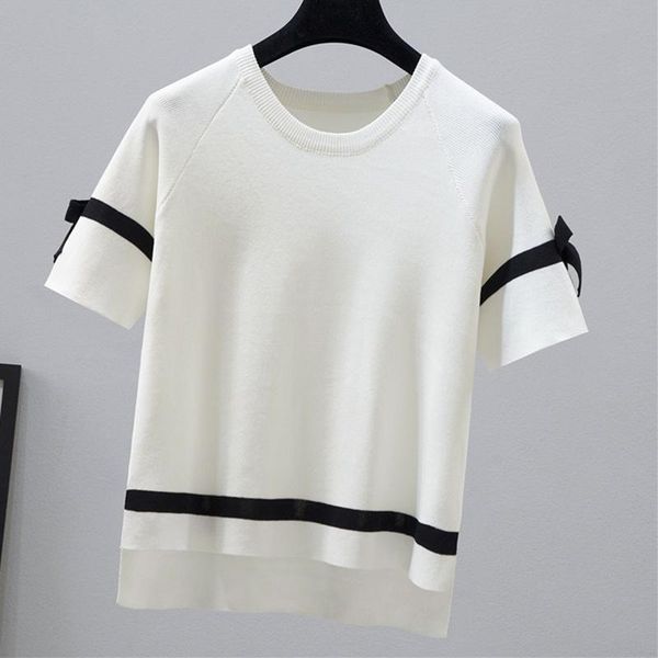 

women's t-shirt summer knitted t-shirts women korean fashion casual white thin short sleeve o neck soild tshirt woman tee shirt femme
