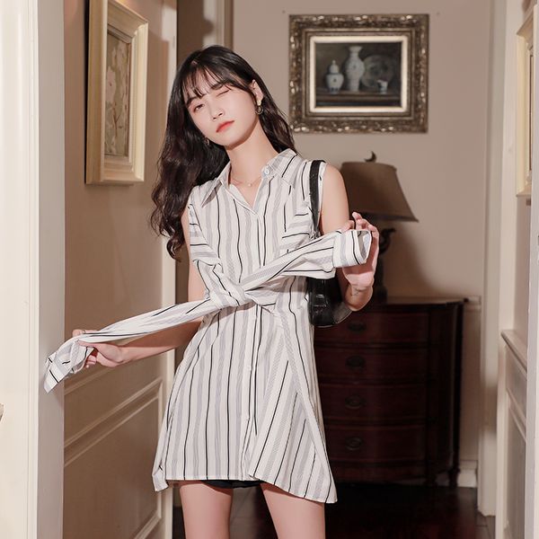 

2021 new multi-way off shoulder long sleeve striped button up collared shirt women casual summer loose blouse 3c77, White