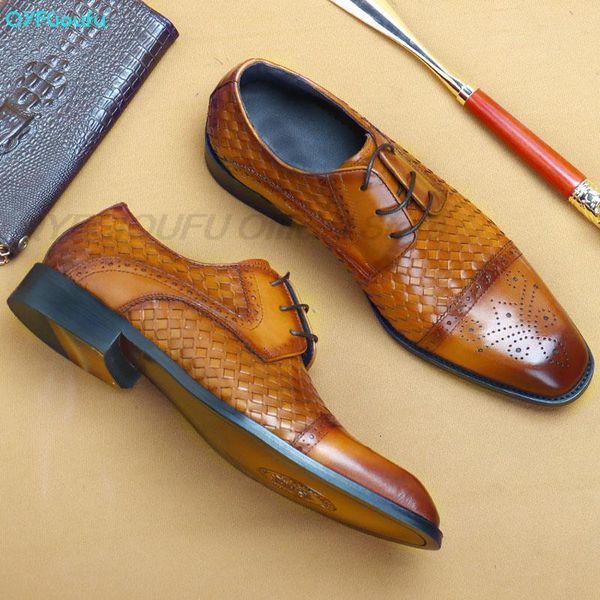 

dress shoes qyfcioufu men's weave oxford genuine leather black chocolate business for men quality lace up male footwear l69c