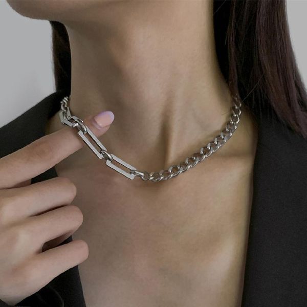 

chains cosysail punk stainless steel splicing chain necklace for female minimalist chunky hip hop jewelry gift 2021, Silver