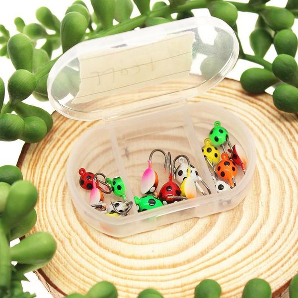 

gobygo 15pcs/set 1m/15mm/17mm winter ice fishing hard bait mini ice jig with box beetle shape lead ice hook metal fish jllmgy