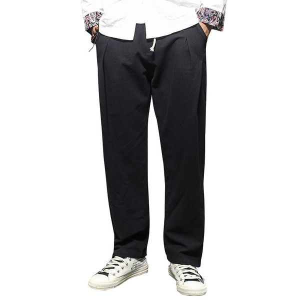 

men's pants summer cotton and linen ankle length black navy gray trousers fashion casual lace-up s-4xl 5xl