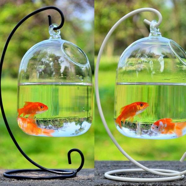 

aquariums hanging holder crystal ball terrarium vase iron pothook stand mini fish tank flower plant bottle garden
