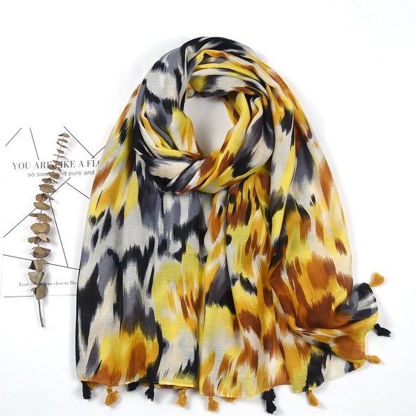 

new japanese and korean printed cotton linen scarf women's national style travel p sunscreen shawl, Blue;gray